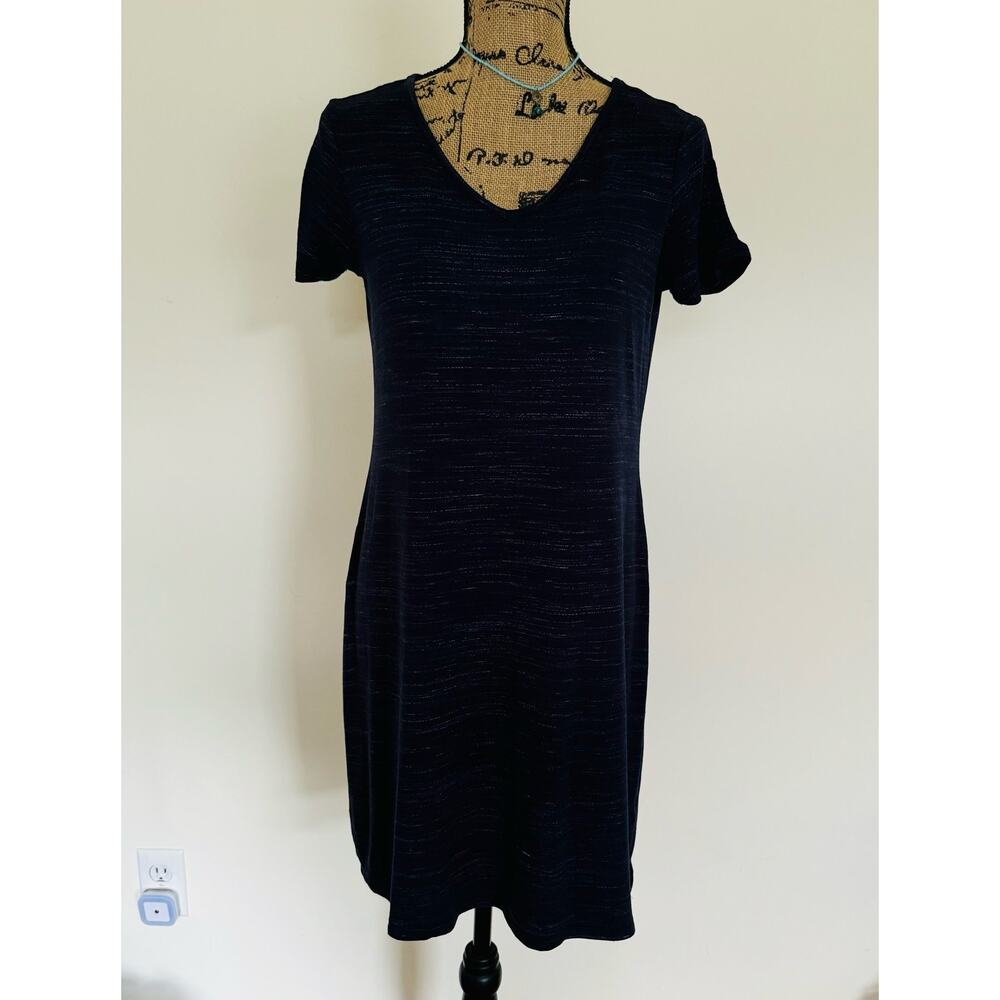 Sunday Heathered Blue V Neck Simple Tee Shirt Dress Size Small
